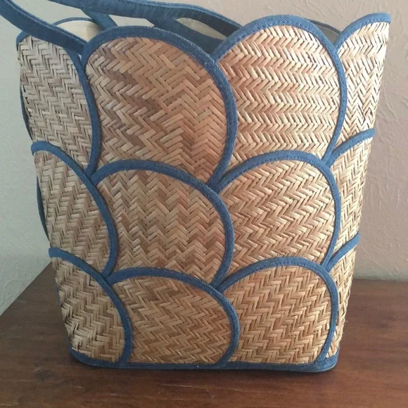 Elegant Blue and Tan Woven Tote Bag - Picture 8 of 12
